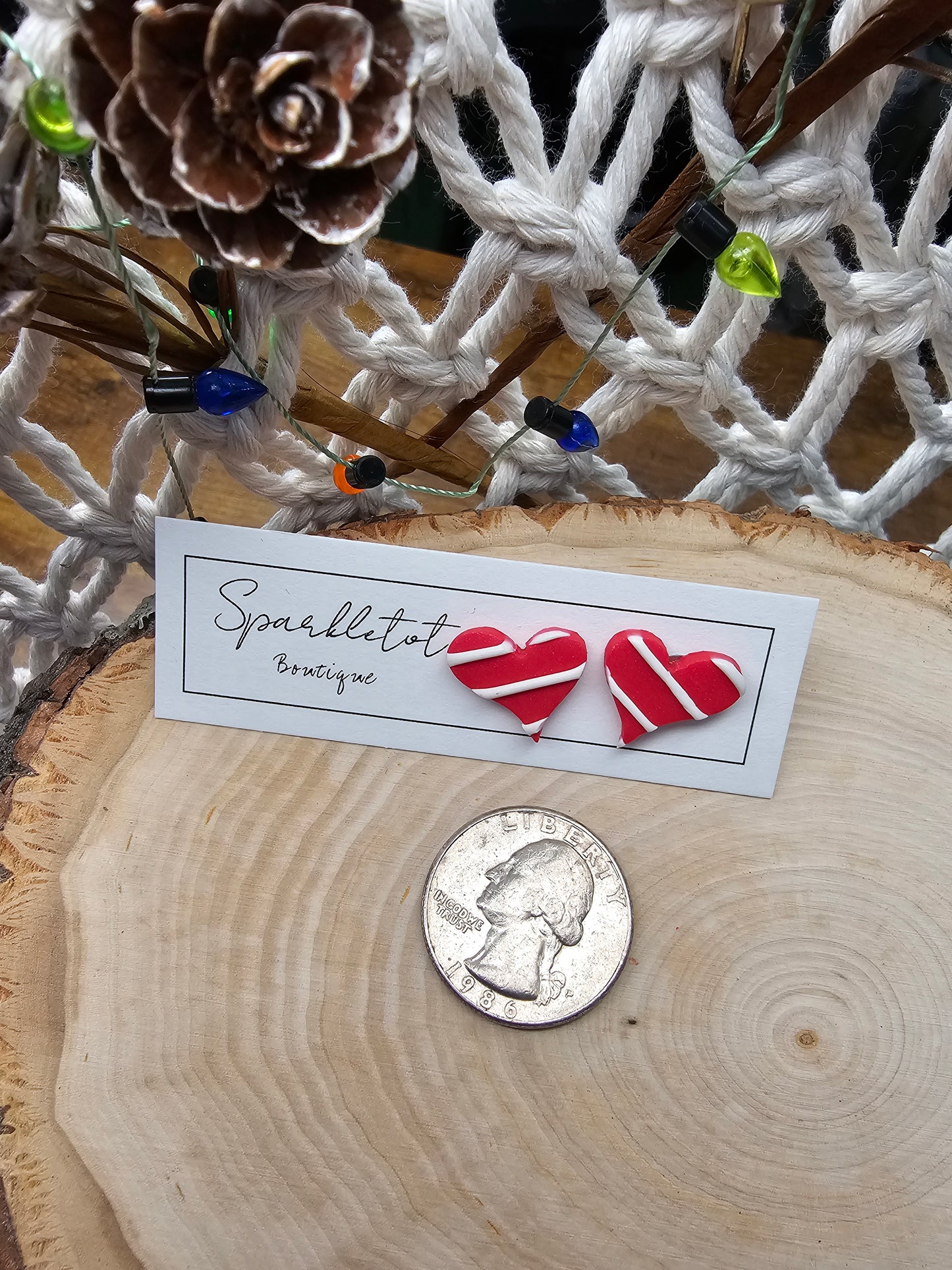 Candy Cane Heart Stud